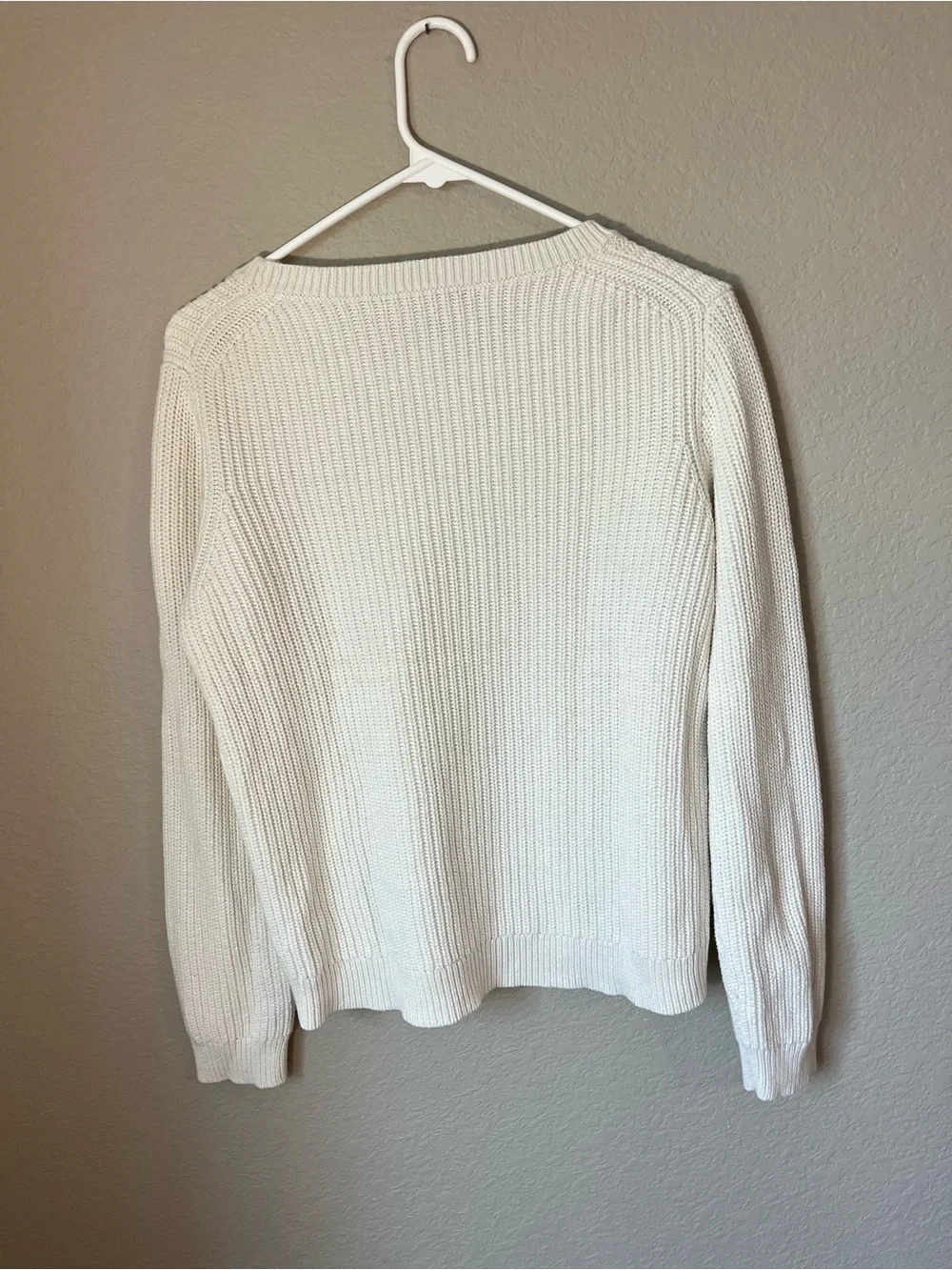 J.Crew M Ivory Cotton Cashmere Ribbed Crewneck Sweater Quiet Luxury Fall Winter